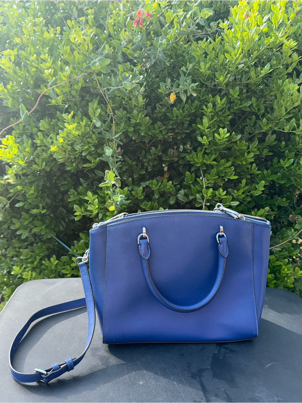 Michael Kors Cobalt Blue Leather Satchel with Chain-Trim Strap - Picture 9 of 12